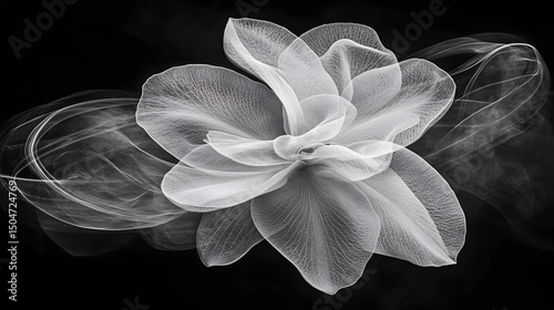 Delicate White Flower with Smoke Abstract Design