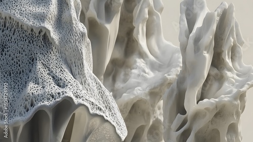 Abstract Gray and White 3D Stone Sculptures, Organic Forms, Modern Art