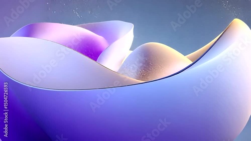 Abstract, flowing shapes evoke fluidity and dynamism. Smooth gradients blend light purple, pink, yellow, and blue in captivating curves