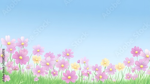 Pastel Cosmos Flowers Meadow Spring Background