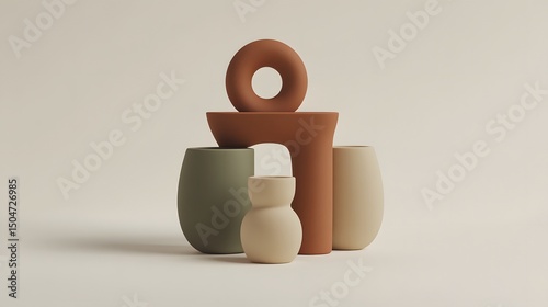 Abstract Still Life Neutral Colors Pottery Vases Minimalist Design