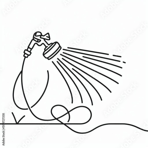 Minimalistic line art of a garden hose with a spray nozzle
