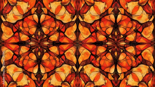 Abstract Orange Red Kaleidoscope Pattern Seamless Design