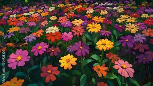 Vibrant Colorful Flower Garden Impressionist Painting