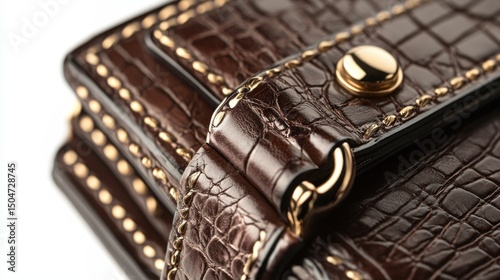 Close-up of a luxury photo purse, featuring high-end design and fine details, isolated on a white background for a premium look