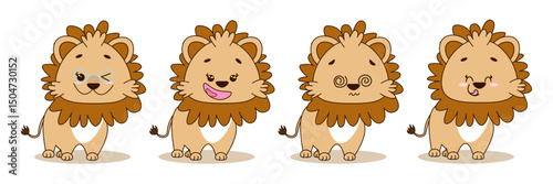 Dear lion. Four funny faces.