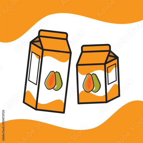 A fun and colorful illustration of two orange and white juice cartons featuring a papaya graphic. The design is clean and playful, perfect for summer-themed projects, food and beverage promotions