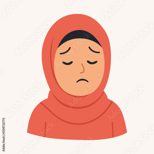 Muslim Girl with Eyes Closed – Calm Islamic Child Character in Hijab Vector Illustration