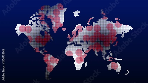 Global Disease Outbreak Animation with Spreading Red Dots on a Diverse World Map Showing Infection Zones and Population Impact in a Dynamic Visual of Virus Transmission and Epidemic Awareness