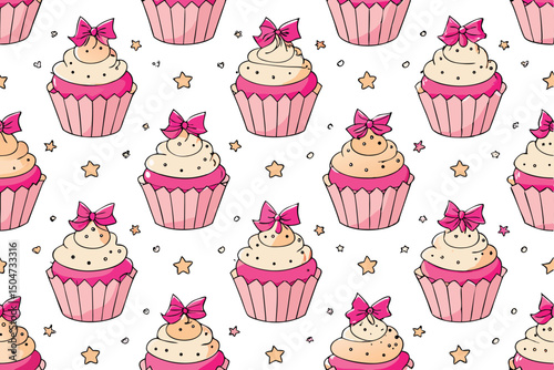 Pink Cupcakes Seamless Pattern Adorable Dessert Background Design