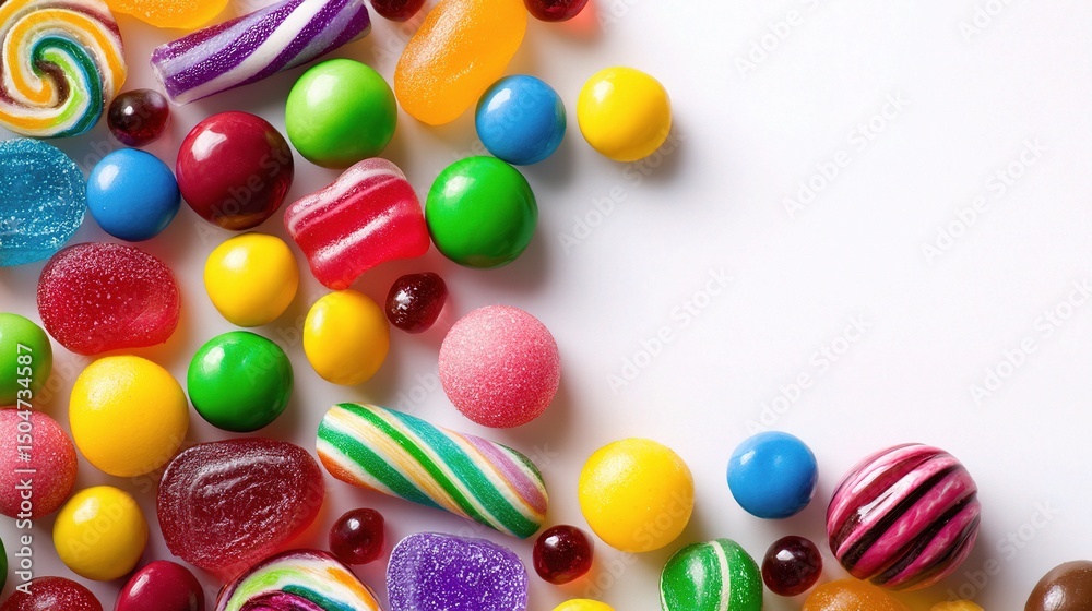 Obraz premium Colorful Candies Selection on a White Background for Party Themes
