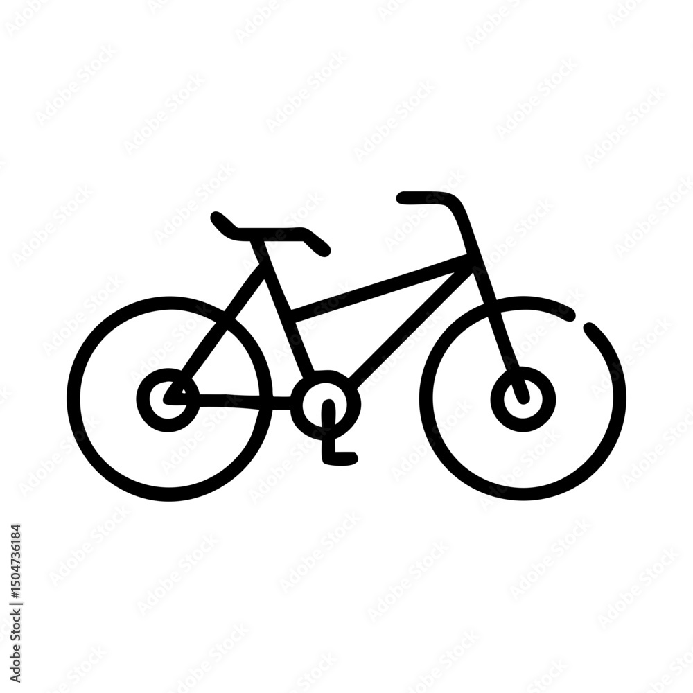Simple outline drawing of a bicycle with two wheels and handlebars on a white background design