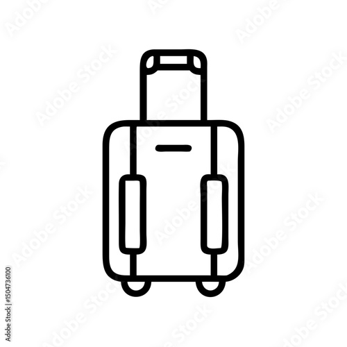 Simple graphic representation of a wheeled suitcase with handle and straps depicted in outline style