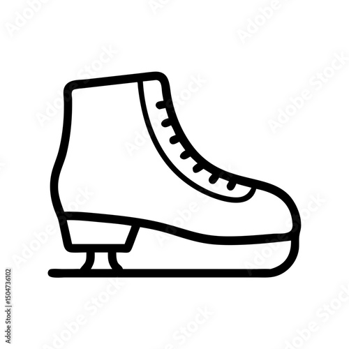A single ice skate with laces and a blade shown in a simple black and white outline drawing style