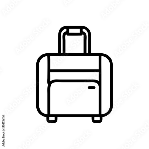 Simple line drawing of a suitcase with handle and wheels for travel related designs and applications