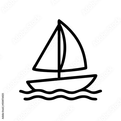 Simple graphic of a sailboat with two sails floating on waves, depicted with black outline, minimal style