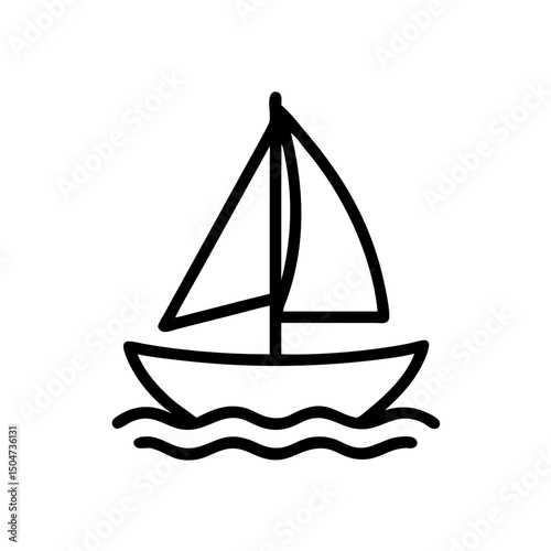 Simple graphical depiction of a sailboat floating on water with wavy lines below the hull shown in black