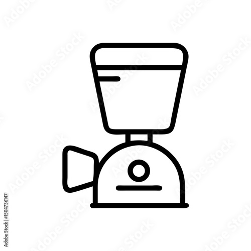 Outline drawing of a kitchen appliance with a container and a side handle on a white backdrop design