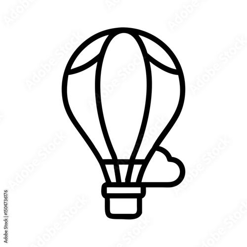 Simple line drawing of a hot air balloon with a cloud in black and white color scheme design art