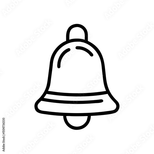 A simple line drawing of a classic metal bell with a clapper and curved top and bottom edges design