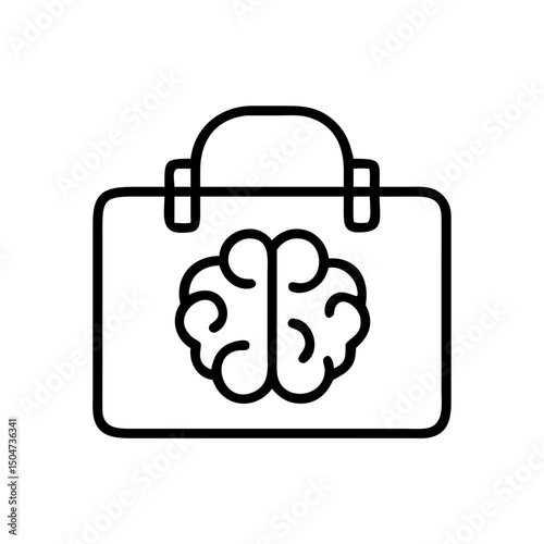 Outline graphic depicting a briefcase with a brain symbol centered on the front panel design element
