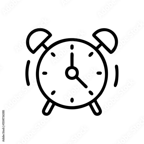 Alarm clock ringing with a classic design and a simple, bold outline on a white background image design