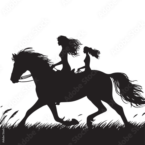 Silhouette of a person riding a horse, editable vector image
