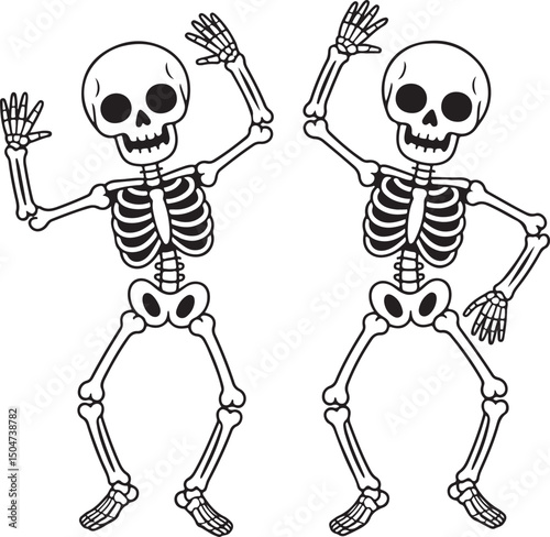 Skeleton Doing Different Dance Poses Halloween Clipart Set