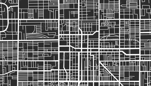 Street map of city. Vector black background. Concept of travel, destination, way. Flat style banner.