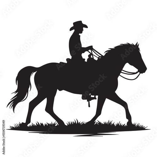 Silhouette of a person riding a horse, editable vector image