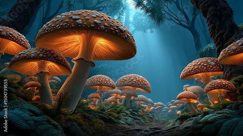 Hyper-Realistic Mushrooms on Forest Floor – Nature Photography with Detailed Fungi Textures