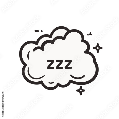 Cloud icon with zzz signifying sleep, isolated on a white background