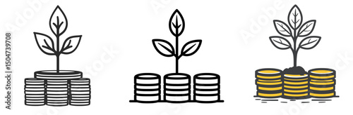 Growing wealth with coins and plants demonstrating financial investment and growth potential