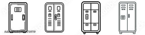 Different styles of refrigerators with line icon design, isolated on white background