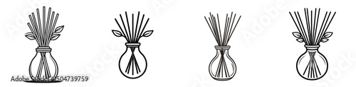 Use of simple line icons depicting an aromatic diffuser arrangement isolated on a white background with elegant design elements