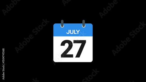 27 July in calendar animation without background