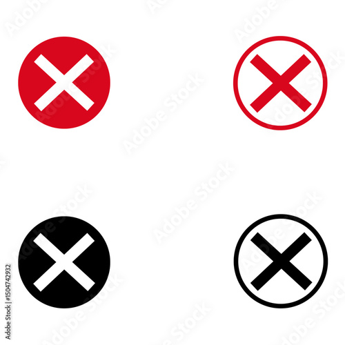 Cross Mark Icon Set on Circle Background, X, close, and exit symbols in modern outline style. Editable stroke, isolated on white background.