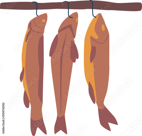 Fish drying on branch vector illustration