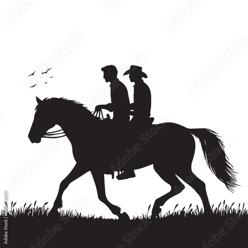 Silhouette of a person riding a horse, editable vector image
