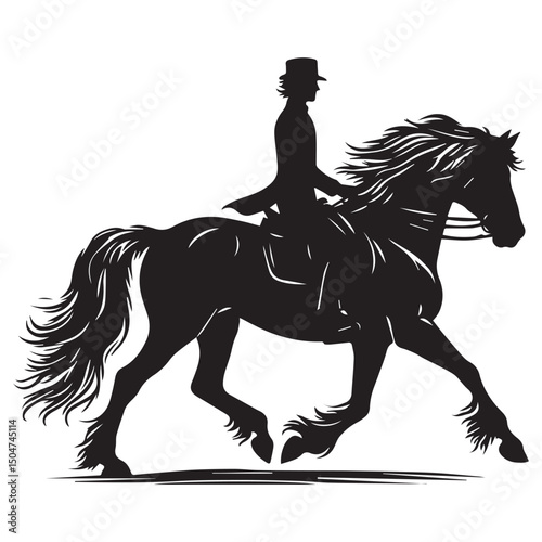 Silhouette of a person riding a horse, editable vector image