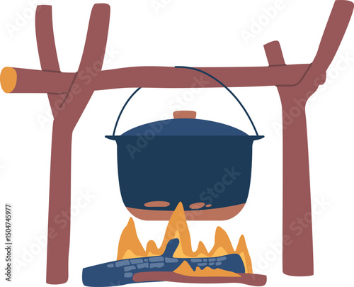 Touristic cooker pot on fire