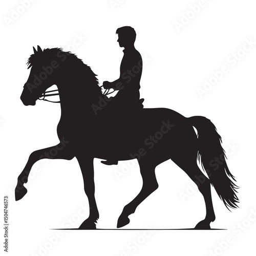 Silhouette of a person riding a horse, editable vector image
