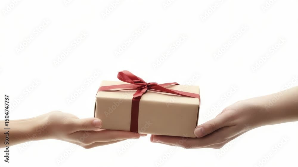A person presenting a gift to another, suitable for various occasions and uses