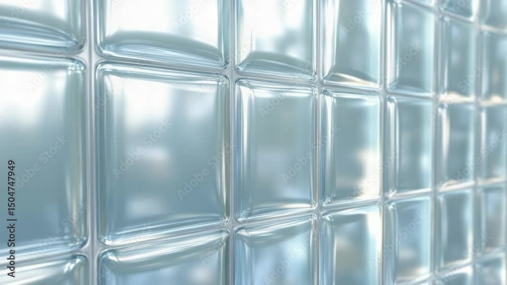 Close-up view of a textured glass block wall with rectangular shapes and slight reflections Close-up view of a textured glass block wall with rectangular shapes and slight reflections