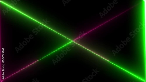glowing horizontal neon lines streaming across on the screen. Straight neon laser line color cyan black background