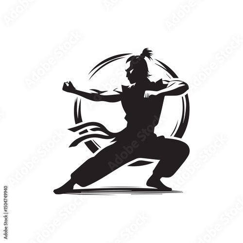 kungfu silhouette, editable vector image