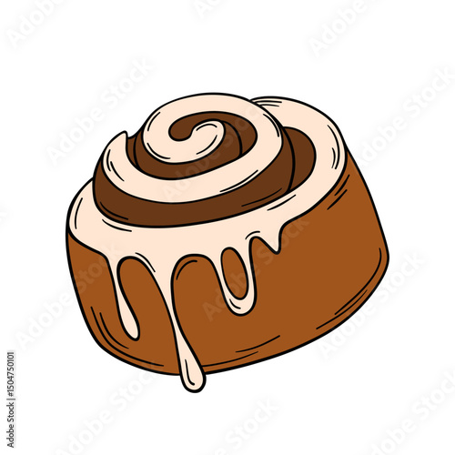 Fresh bakery food dessert. Sweet cinnamon rolls with pastry icing delicious and appetizing bun. Confectionery outline food art