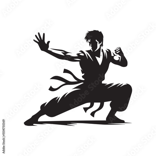kungfu silhouette, editable vector image