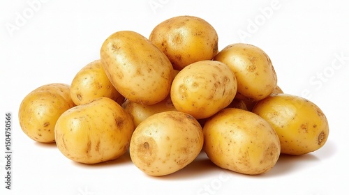 Fresh Baby Potatoes Piled on a White Background with Copy Space