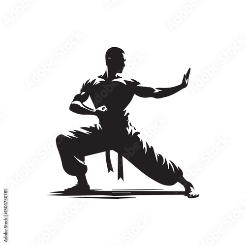 kungfu silhouette, editable vector image